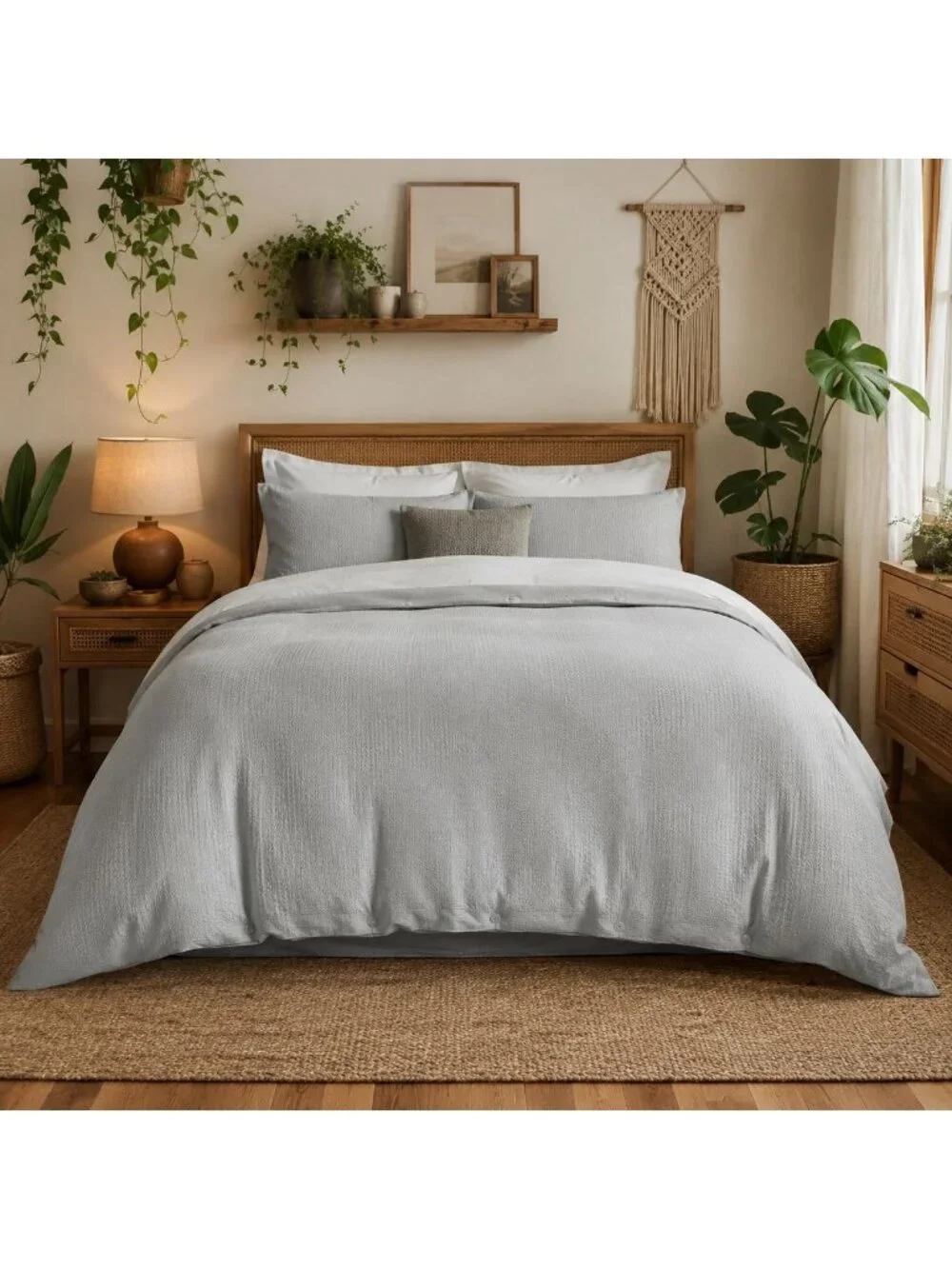 S17 | Quince Organic Luxe Honeycomb Duvet Cover Set Full Queen Light Grey NWT